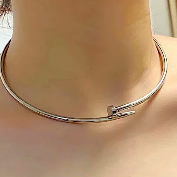 Silver Nail Choker Necklace Platinum No stones Screw Nailhead - Picture 3 of 8